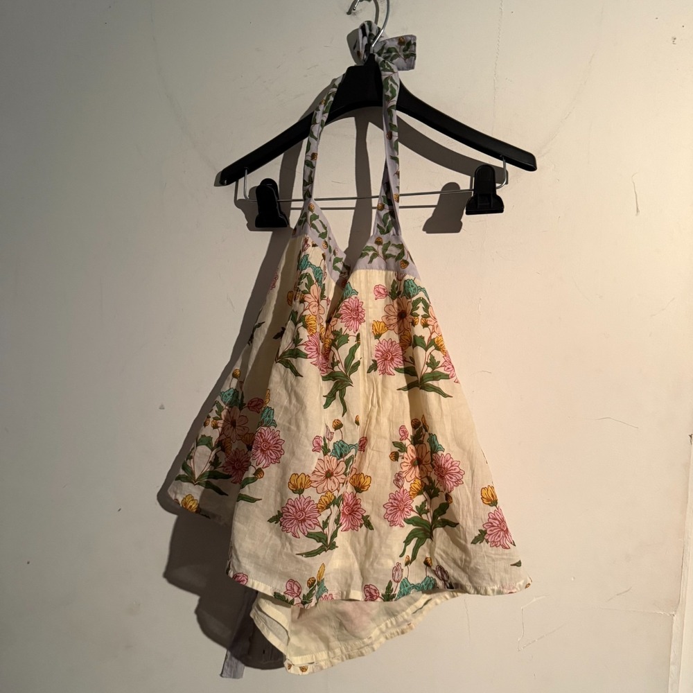 Billa 77 Size Large Halter Floral Cotton Flowy Boho Cottagecore‎ Cream Festival